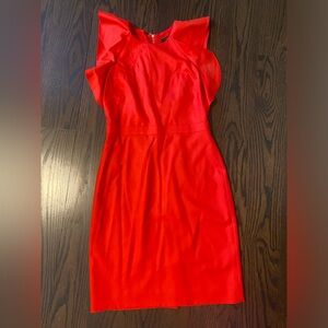 J. Crew size 8 red sheath dress ruffle sleeve